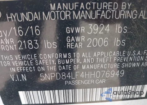 2017 Hyundai Elantra Se from USA, damaged, VIN 5NPD84LF4HH076949